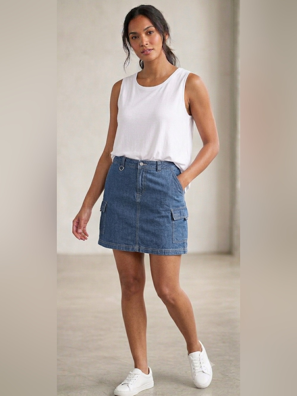 Dockers Womens Blue Denim Cargo Mini Skirt D-Ring Utility Size 8